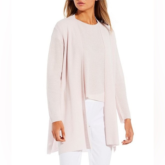 EILEEN FISHER Womens Navy Pocketed Side Slits Duster Elbow Sleeve Open Cardigan Sweater main image 0